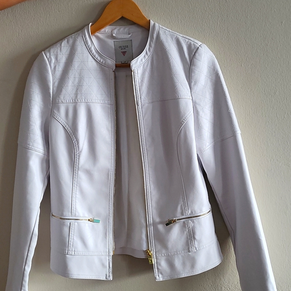 Guess  white  leather  jacket